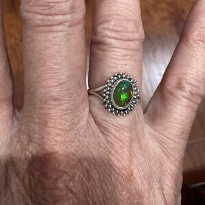 Sterling Silver Green Opal Halo Ring. Size 6